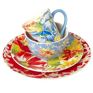 Certified international blossom 16 piece dinnerware set serice for 4 multicolor  urban country home decor