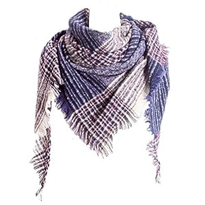 Wander Agio Womens Warm Scarf Triangle Shawls Winter Scarves Stripe Plaid Fichu Rough Surface