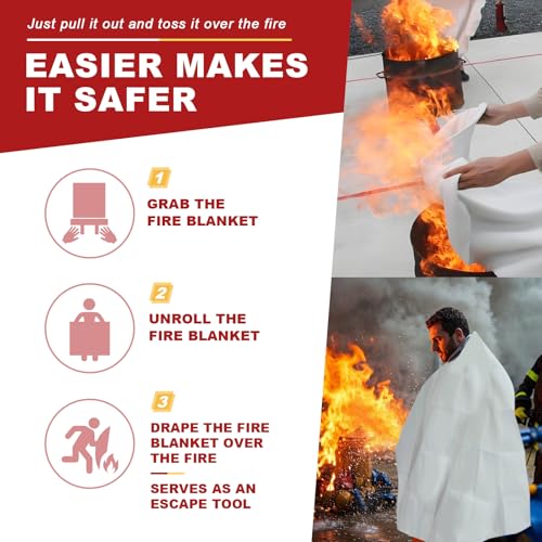 Image of Fire Blanket for Home and Kitchen, 60 inchx60 inch Fiberglass Suppression Emergency Fire Retardant Blankets for Camping, Grill, Car, Office, Warehouse with Gloves(2 Pack)