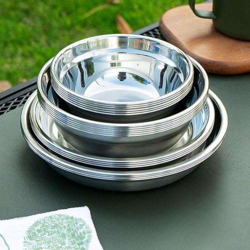 Oniissy Stainless Steel Camping Tableware Set, 20-Piece Portable Outdoor Cutlery Kit with Large and Small Plates & Bowls for Picnic, BBQ, Hiking – Compatible with