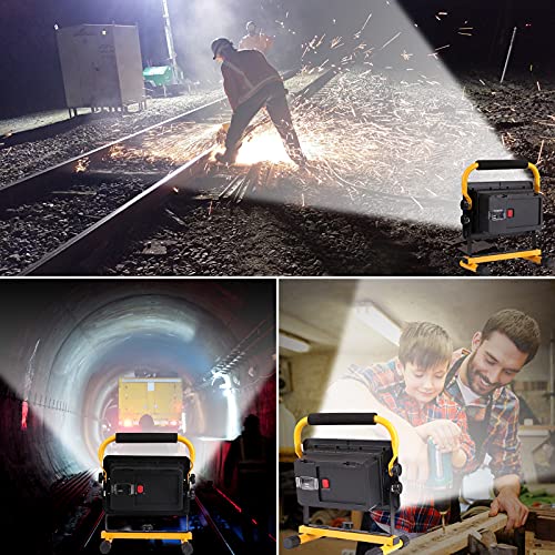 Coquimbo LED Baustrahler Akku, 60W LED Arbeitsleuchte Akku Strahler IP65 Wasserdicht Tragbar Arbeitsscheinwerfer… – Bild 7
