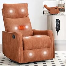 Massage Chair Recliner with Heat, Swivel Rocking Chair Recliner with High Back, Manual Lazy Boy Recliners for Adults,Small Recliner Chair for Small Spaces, Living Room Bedroom, Fabric Orange