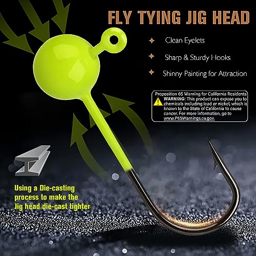 Dovesun 100pcs Fly Tying Jigs Kit, Jig Heads for Fly Fishing 1/32oz Jig Head Fly Fishing Hooks DIY Lure Making Kit Suit for Tying Flies Ice Fishing | Crappie Lures