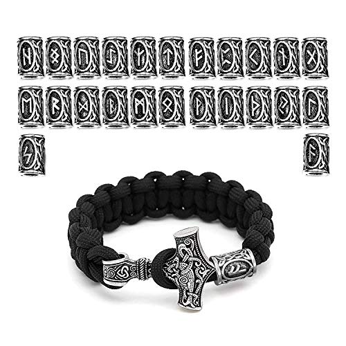 PROJEWE Lot de 24 Pièces de Perles de Rune Viking Cheveux de Barbe Viking et Perle de Barbe Tressage Perles Viking Nordiques pour Bracelets Collier Pendentif Cover