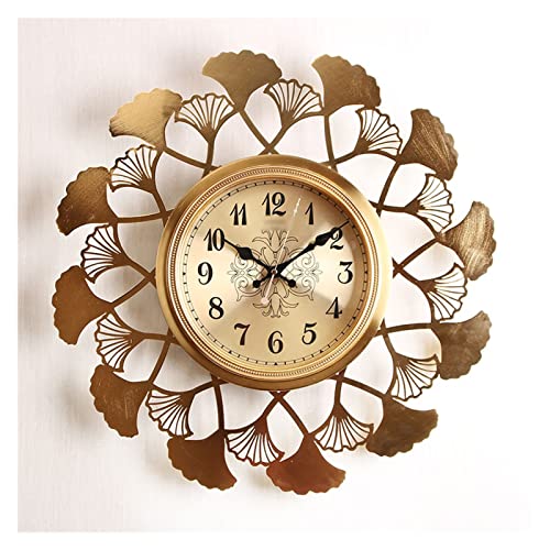 Horloge murale sans bruit de tic-tac en métal doré style européen pour salon calme