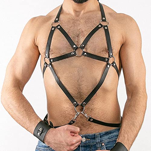 Goobester Male Leather Harness Men Adjustable Body Bondage Belt Punk Costumes2