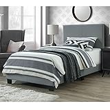 DG Casa Kelly Upholstered Panel Bed Frame, Twin Size in Grey Faux Leather, Gray