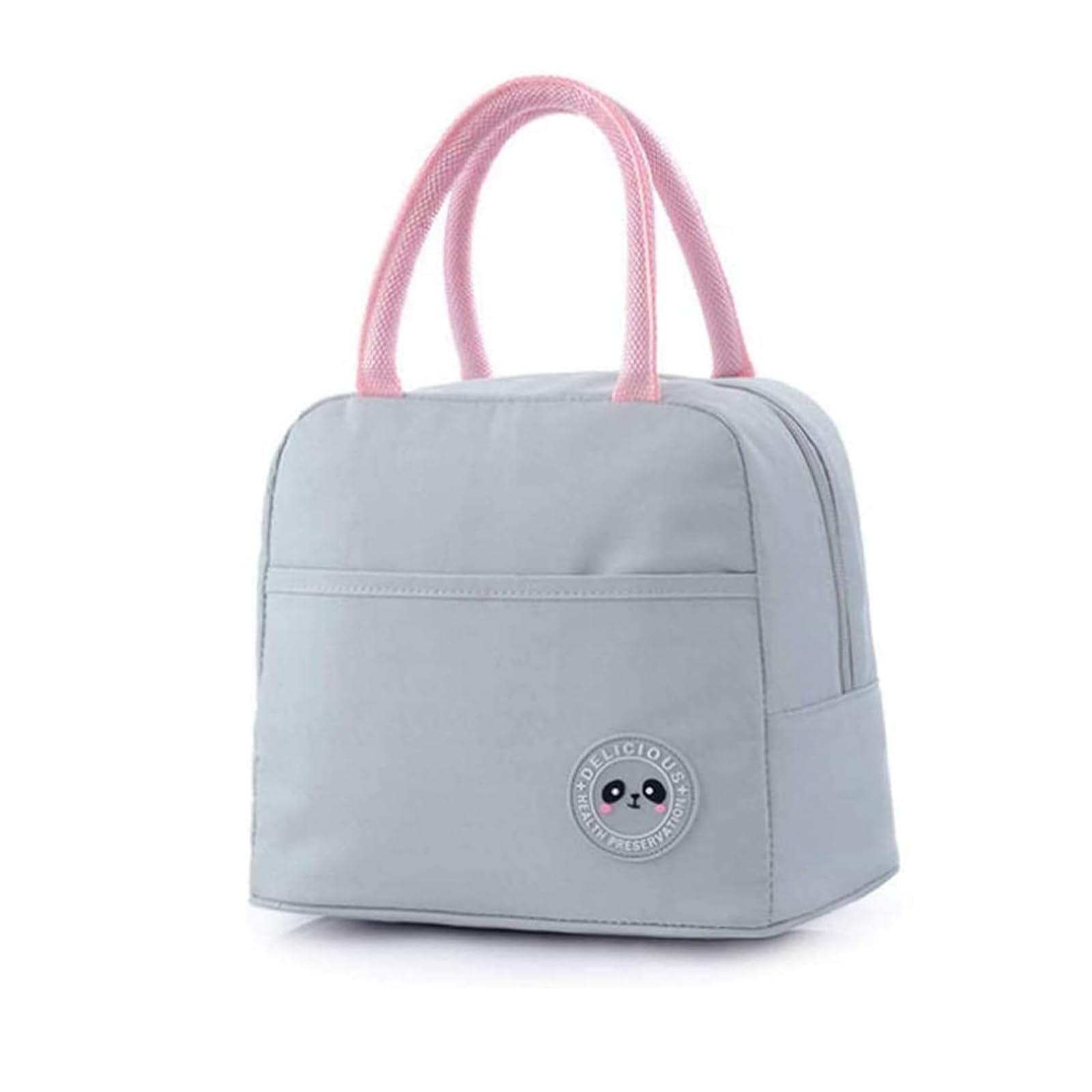 Bolsa aislante para el almuerzo, mini bolsa impermeable para el almuerzo, 2 juegos de cubiertos de acero inoxidable, reutilizable portátil para hombres y mujeres bolsa de picnic (gris claro)