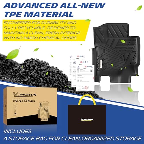 Image of Michelin Vehicle Mats for 2017-2026 Ford F250 /F350 /F450 /F550 Crew Cab | Fit Bucket Seat / With 2nd Row Under Seat Storage, All-Weather TPE Custom Fit Floor Mats and Truck Liner, 3 PCS, Elite