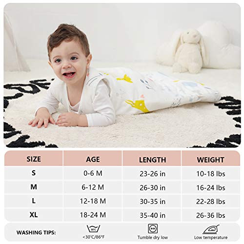 Mosebears Baby winterslaapzak 2,5 TOG babyslaapzak 100% katoen ademende babyslaapzak (White Animal, 6-12 maanden) - Afbeelding 7