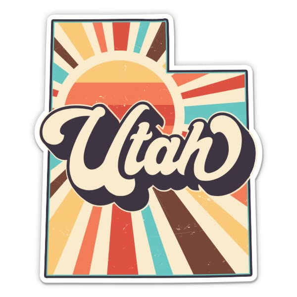 Utah Retro Style State Sticker, 3 in | For Water Bottle, Tumbler, Car, Laptop, Phone, Waterproof Vinyl Decal
