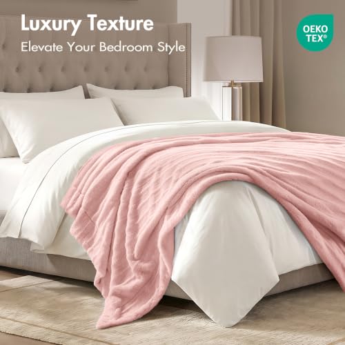 Madison Park Duke Faux Fur Throw Blanket for Sofa, 50 x 60, Blush - image 3