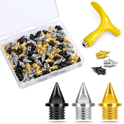 1/4 Inch Track Spikes,130pcs Stainless Steel Pyramid Shoe Spikes with Spike Wrench for Track and...