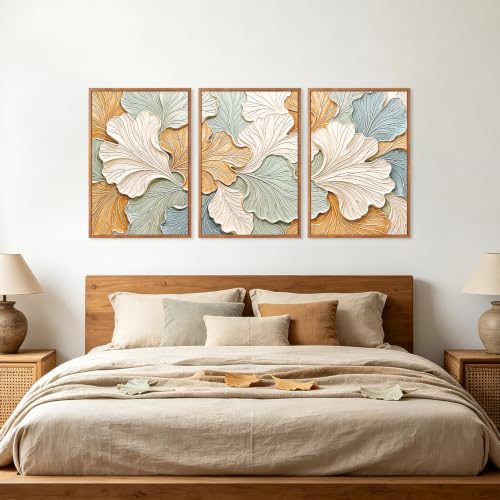 Image of CHDITB 3D Large Ginkgo Leaf Wall Art, Neutral Boho Botanical Wall Decor