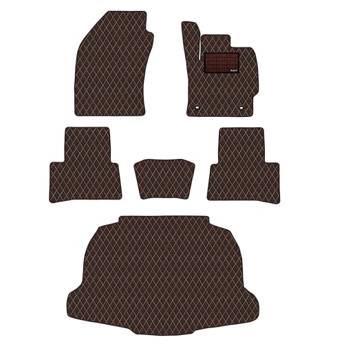 [次世代レザーマット]Aviles カローラクロス 10系 フロアマット + トランクマット (ラゲッジマット)(02:2WDスペアタイヤ無コンセント無, 07:カーボン柄 × 焦げ茶)