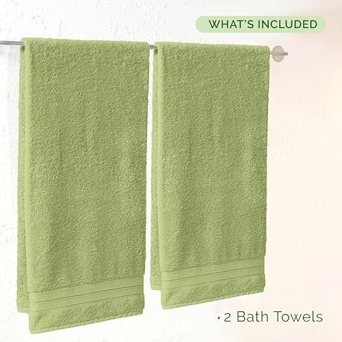 Image of Elegant Comfort Three Line Popcorn Towel Set for Bathroom 27 x 54 inches, Premium Hotel Quality 2-Pack Bath Towels, 100% Turkish Cotton, Soft and Durable, Quick Dry and Highly Absorbent, Sage Green