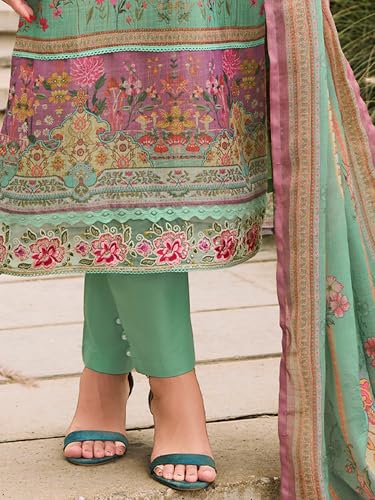 Image of INDO ERA Women's Straight Linen Floral Printed Kurta & Pant with Dupatta Set | Kurta Sets For Woman