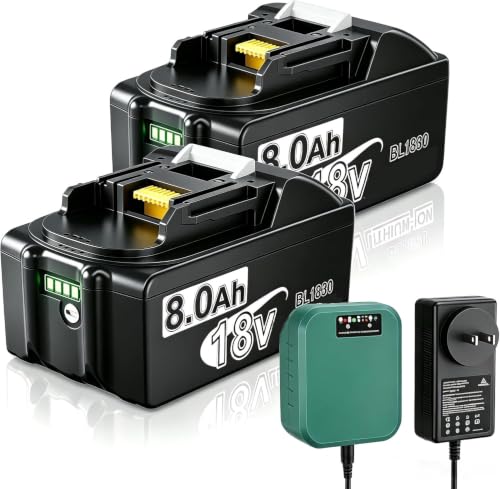 JUNWOOD 8.0Ah BL1860B Replacement for Makita 18V NiMH Battery with Charger