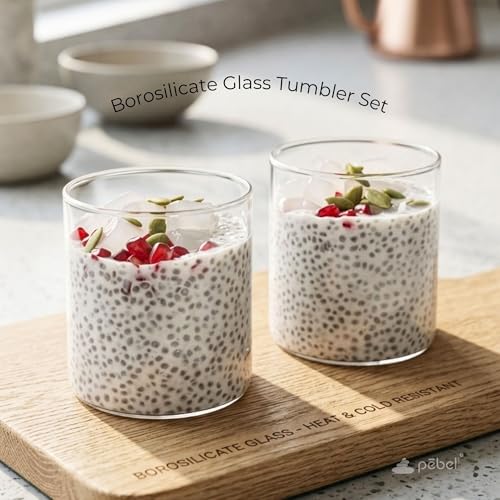 Image of PEBELLIFEWARE Aesthetic Glass Coffee Mugs (Set of 2) - Premium Borosilicate Clear Drinking Glasses Wide Minimalist 350ml for Coffee, Matcha, Smoothies - Microwave & Dishwasher Safe