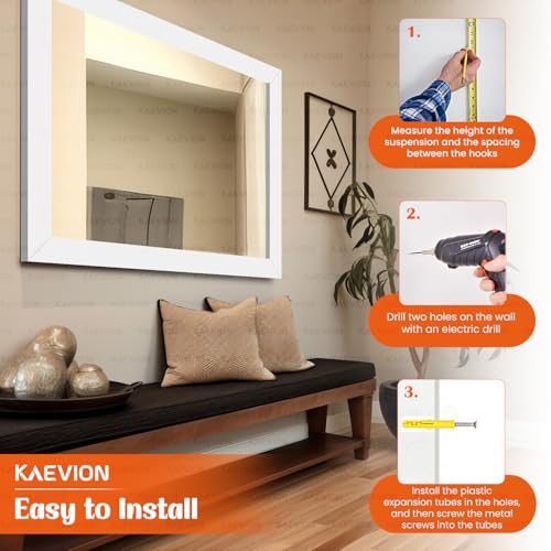 Image of kaevion Wall Hanging 2ft White Water Proof PVC Framed Mirror |Wall Mirror for Bedroom or Bathroom |Home Decor Wall Mounted for Bedroom Living-Room Vanity Farmhouse| wash Room Mirror for Wall
