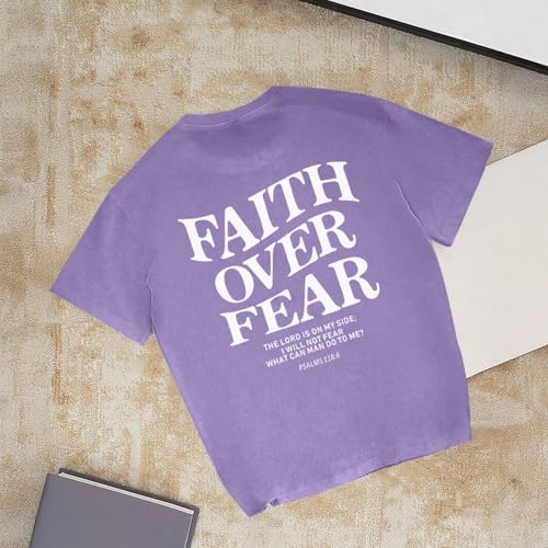 Image of Faith Over Fear Shirt Christian Jesus Tshirts for Girls Religious Inspirational Tees Bible Verse Tops for Kids 3-12
