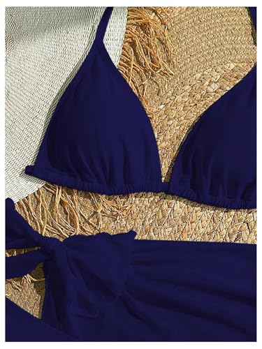 Image of SOLY HUX Girl's Summer Swimsuit Set Floral Halter Triangle Bikini Set with Wrap Skirts Beachwear