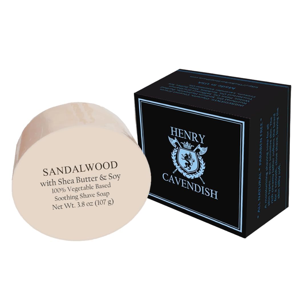 Henry Cavendish Sandalwood Shave Soap for Men & Women - Premium Quality, All Natural, moisturizing Shaving Puck made with Shea Butter & Coconut Oil for a Smooth Comfortable Shave. 4 Oz Puck Refill