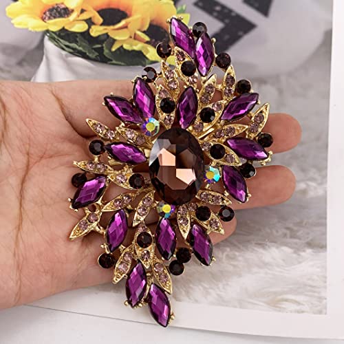 Image of SELOVO Big Large Leaf Brooches and Pins Scarf Decoration Gold Tone