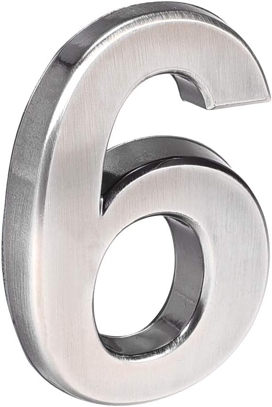 Self Adhesive House Number 3.94 Inch ABS Plastic Number 6 for House Hotel Mailbox Address Sign Nickel Plated Brushed