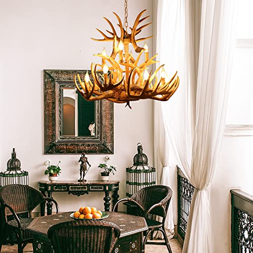 Ycgu Antler Chandelier 12 Lights, Double Layer Large Antler Chandelier, Farmhouse Antique Resin Antler Chandelier For Kitchen Living Room, Dining Room, Bedroom, Cafe (12 Lights) #TOP6