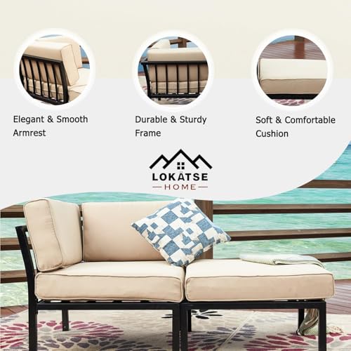 Image of LOKATSE Home 2 Piece Corner & Armless Sofa Outdoor Furniture Sectional Couch Set Patio Loveseat