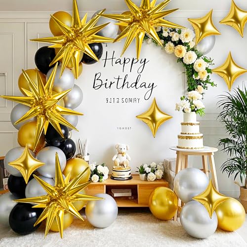 Image of TONIFUL 18Pcs 22Inch Gold Large Explosion Star Mylar Balloons and 10Inch Four Pointed Star Balloons Set for Christmas New Year Birthday Wedding Bridal Shower Anniversary Photo Booth Supplies