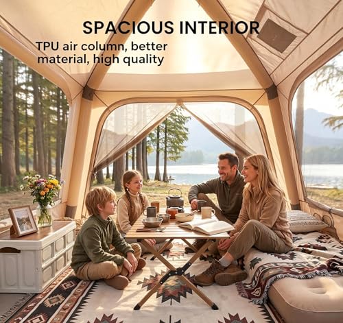 Image of Inflatable Camping Tent, Instant Setup Inflatable Tents with Pump, TPU Inflatable Pole Tent with Stove Jack, 9 sqm XL Space Lightweight Portable Inflatable Camping Tent for 4-6 People