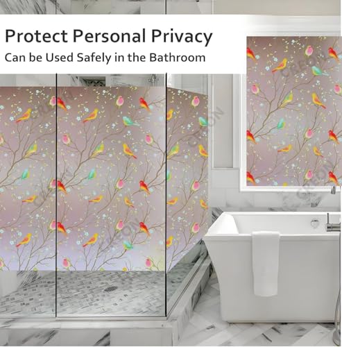 Image of CREON Privacy Window Film Bird Frosted (24 X 200 Inch) Non-Adhesive UV Blocking Front Glass Window Cling for Bathroom Privacy Sticker