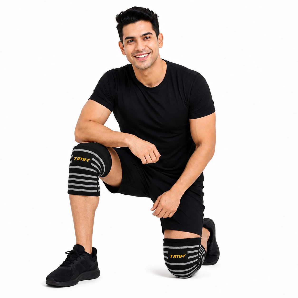 TIMA Adjustable Knee Wrap for Men & Women | Heavy Duty Compression Knee Support for Weightlifting, Squats, Deadlifts, Powerlifting, Cross Training, Gym & Sports | Grey & Black | 1 Pair | Heavy Duty Compression-image-1