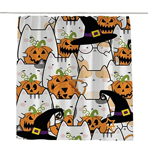 Rideau de douche en polyester 182x183 cm lavable motif chat Halloween - 2