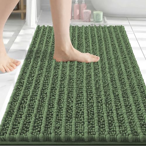 Image of Arotive Luxury Bathroom Rugs 30x20, Extra Soft Thick Absorbent Shaggy Chenille Bath Rugs, Machine Wash Dry, Bath Mats for Bathroom Floor, Tub and Shower, Home Decor Accessories, Olive Green