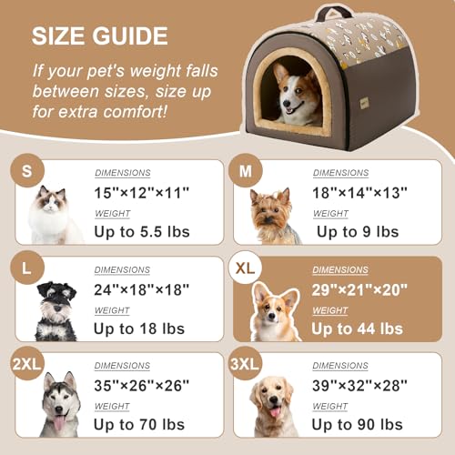 Jiupety Mittelgroße Hundehütte Indoor, 2-in-1 Hundehaus für Drinnen, XL Größe Hundehöhle für mittelgroße Hunde, Warme Höhle Schlafnest, Braun