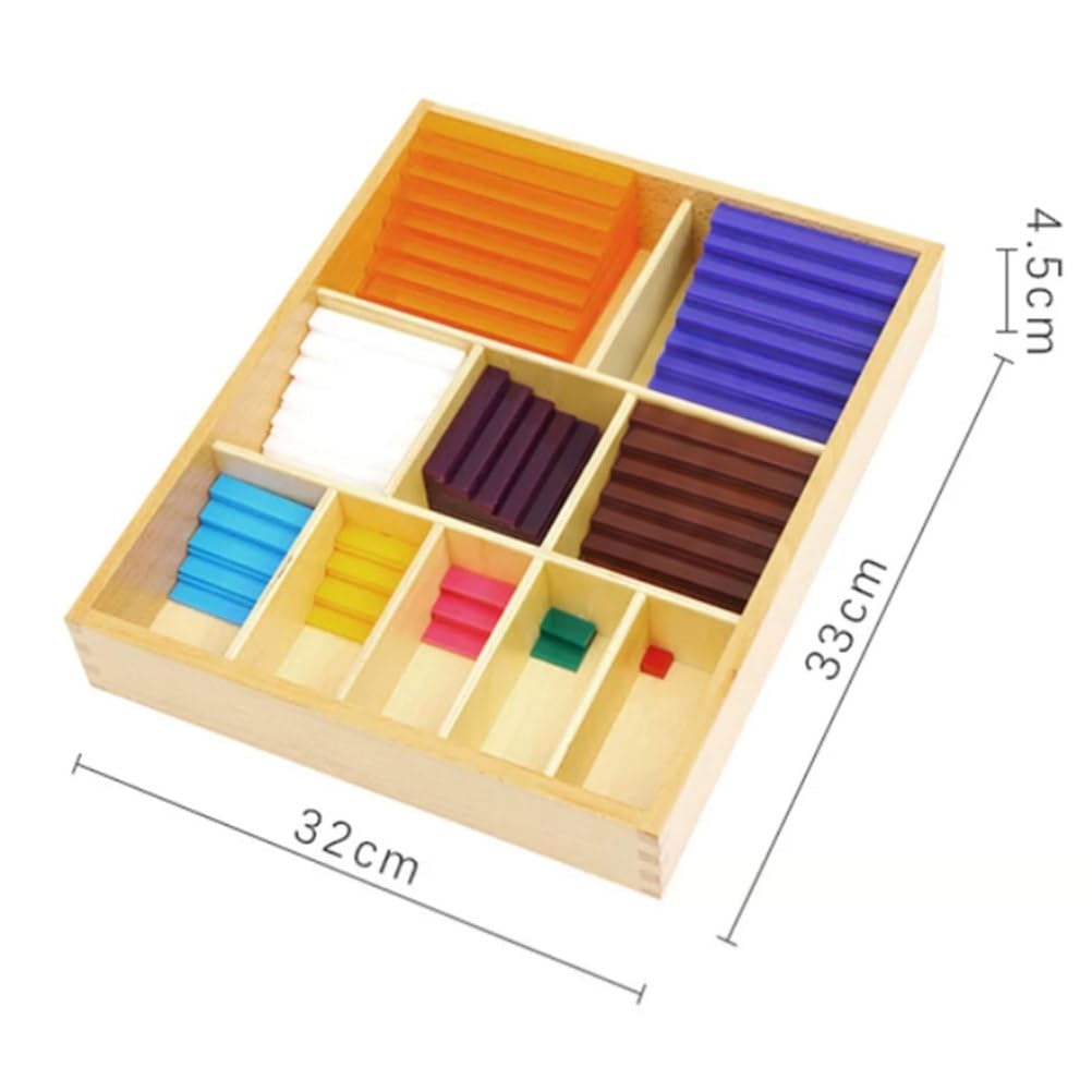 Montessori Dezimalquadrat-Board Mathematik Lernhilfe | Farbcodierte Dezimalstellen-Zählstäbe mit Holz-Aufbewahrungsbox