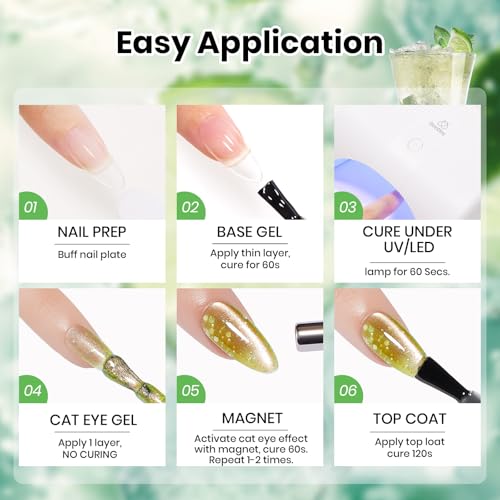 Image of Beetles Green Cat Eye Gel Nail Polish - 9ML Mojito Mint Glitter Green Cat Eye Summer Gel Polish with Magnetic Shimmer Soak Off UV DIY Manicure Gift for Women