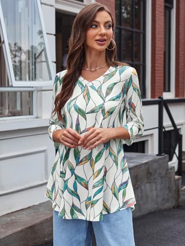 BAISHENGGT Women's V Neck 3/4 Sleeve Tunic Tops for Leggings Casual Dressy T-Shirts Blouses4