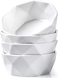 DELLING 22 Oz Geometric Cereal Bowls, White Soup Bowls Dessert/Snack Bow...