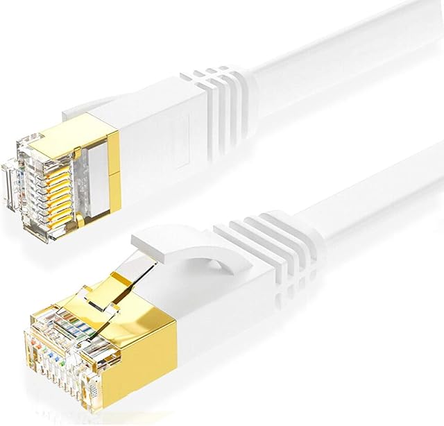 Amazon Brand - Eono Flat Cat8 Ethernet Cable, 26AWG Cat 8 Network Internet Lan Cable High Speed 40Gbps 2000Mhz SFTP RJ45 Gold Plated Connector for PC, Router, Switch, Modem, TV, PS5 (White, 1M/3FT)