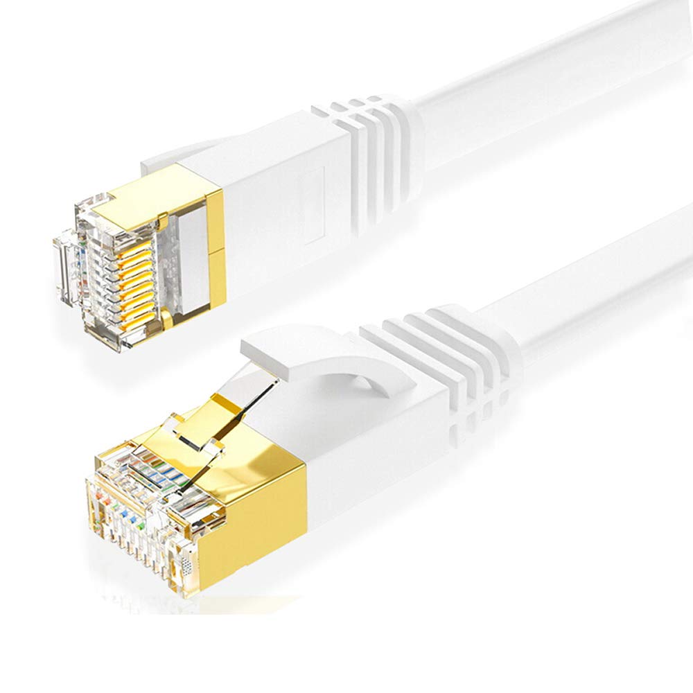 Eono Cat 8 Plat Câble Ethernet, CAT8 Câble Ethernet LAN RJ45 Réseau SFTP Vitesse 40Gbps 2000MHz Compatible avec PS5, Xbox, PC, TV, Routeur, Modem Switch (White, 20M/65FT)