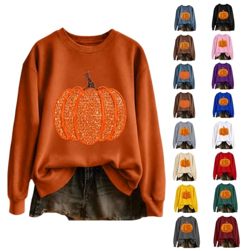 MESSIYO Halloween Shirts for Women Fall Season Sweatshirts Orange - image 1