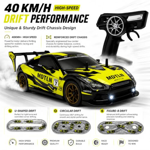 Image of Nextronix 40 km /h High-Speed 1:16 Scale 4WD RC Drift Car | 2.4GHz Remote Control Racing Car with LED Lights & Rechargeable Battery | Neon Green Edition