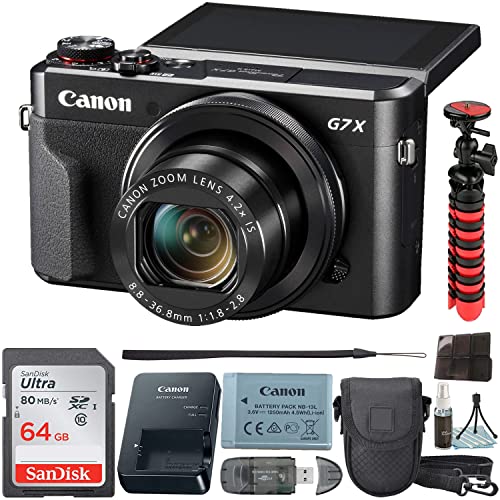 Camera Bundle for Canon PowerShot G7 X Mark II Digital Camera Black with Wi-Fi and NFC + Accessories (64GB, Flexible Tripod, Carrying Case, and More)