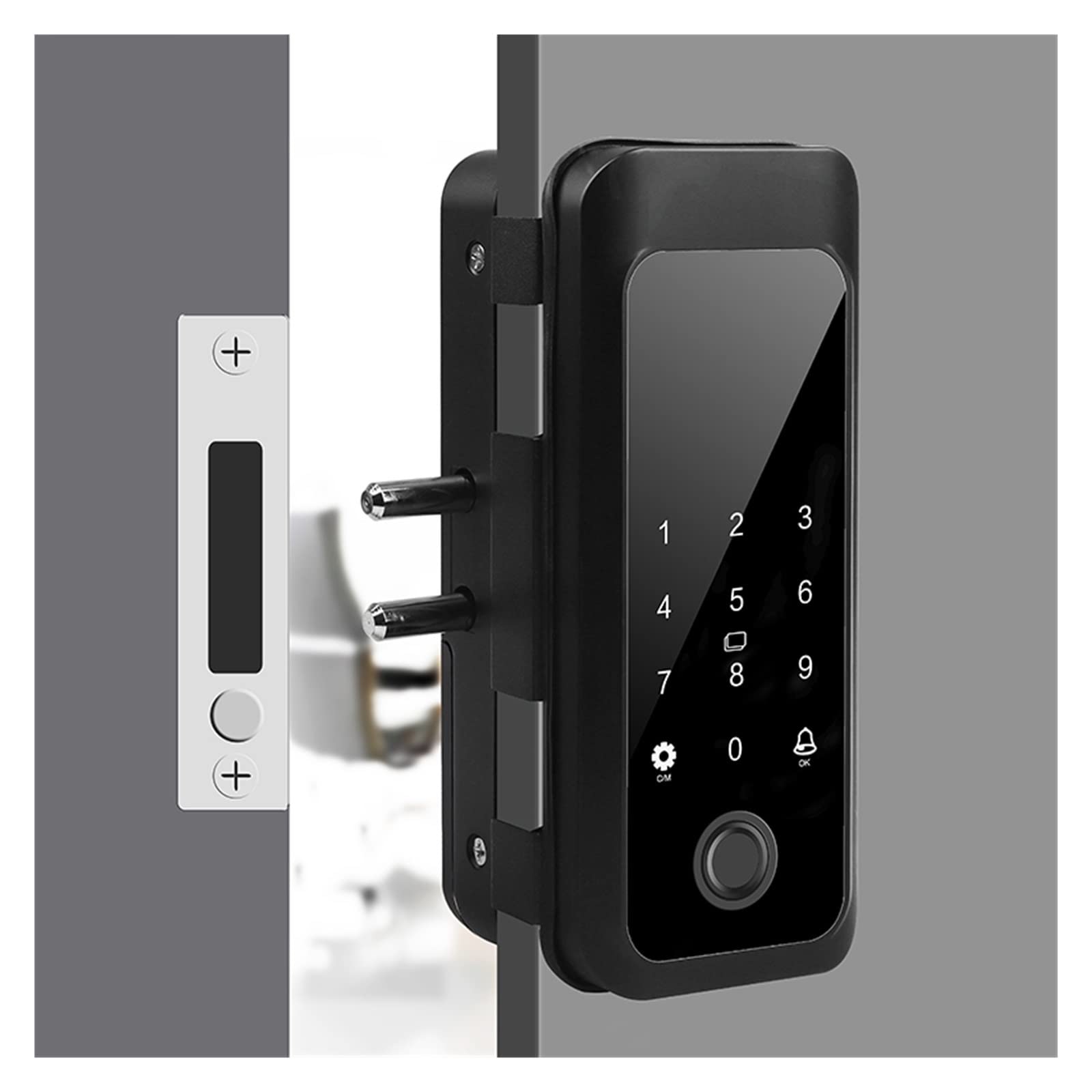Smart Lock, Wodoodporna zewnętrzna blokada linii papilarnych odpowiednia do drzwi o grubości 10-12 mm Inteligentna aplikacja domowa Tuya Control,do sypialni, biur i hoteli(Wooden Door2)