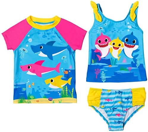 Baby Shark Toddler Girls Swim Rash Guard Tankini Top Bottom Set Blue 3T