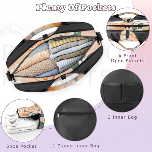 Yoga Tote Bag for Women Orange Flower Beach Bag with Shoe Storage & Yoga Mat Strap Waterproof Weekender Duffle Bag for Travel Fitness Weekend Trips4